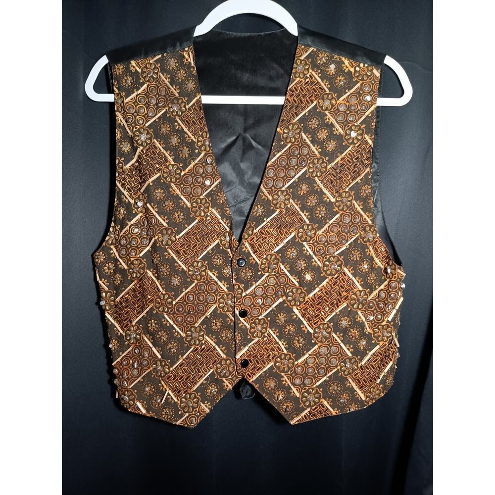 VTG KENAR Women Medium Beaded Seashell Embroidered Lined Back Tie Vest Waistcoat
